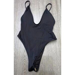 Amazon Deep V-Neck Black High Cut One Piece Swimwear Women Size Medium